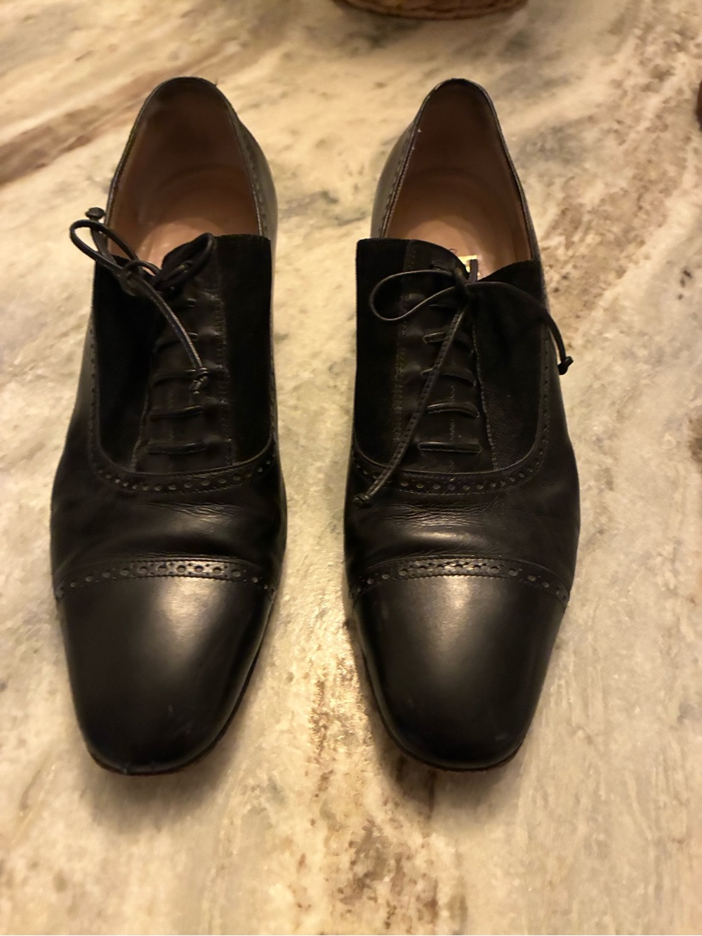 Salvatore Ferragamo Black Leather Oxford Heels